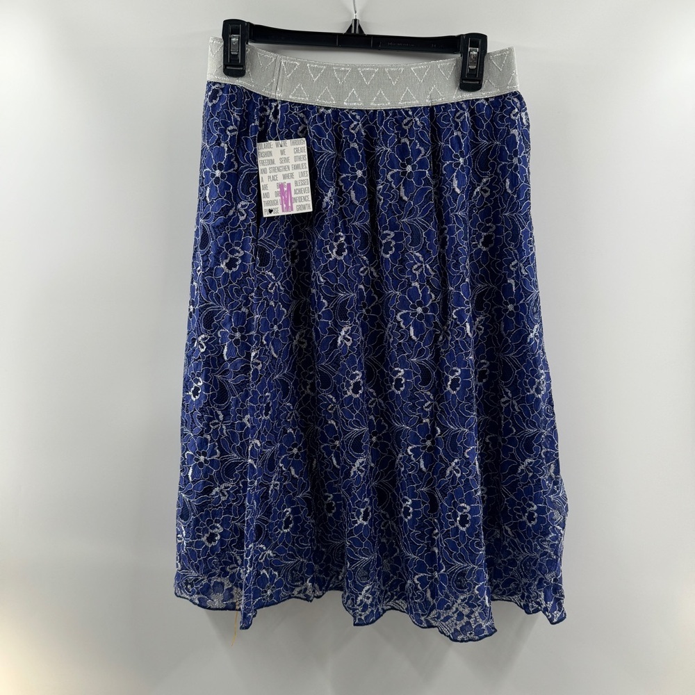 LuLaRoe Elegant Lola Skirt NWT – Women’s Medium Blue Lace Overlay